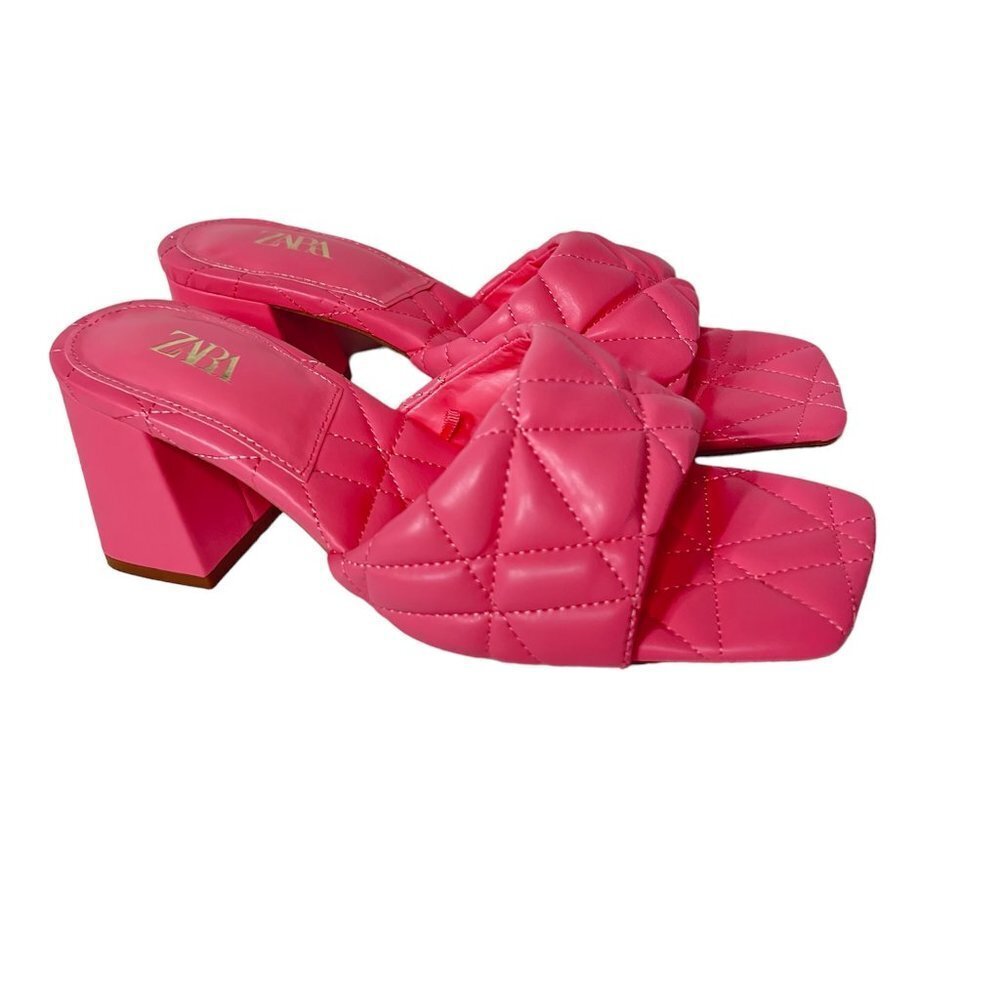 zara quilted block heel sandal